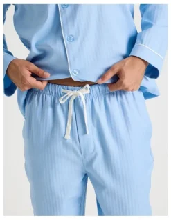 Soho Long Sleeve Cotton Sateen Pyjama Set in Herringbone Plain