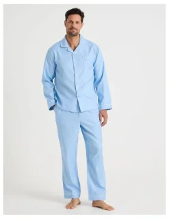 Soho Long Sleeve Cotton Sateen Pyjama Set in Herringbone Plain