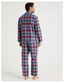 Soho Long Sleeve Flannelette Pyjama Set in Burgundy Check