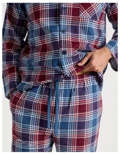 Soho Long Sleeve Flannelette Pyjama Set in Burgundy Check