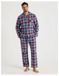 Soho Long Sleeve Flannelette Pyjama Set in Burgundy Check