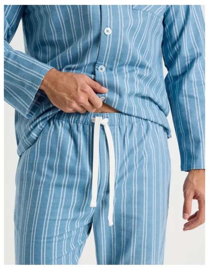 Soho Long Sleeve Flannelette Pyjama Set in Blue Stripe