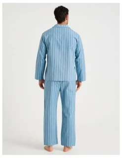 Soho Long Sleeve Flannelette Pyjama Set in Blue Stripe