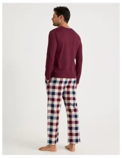 Soho Long Sleeve Tee and Flannelette Pant Pyjama Set in Burgundy Check
