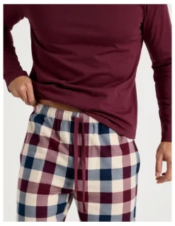 Soho Long Sleeve Tee and Flannelette Pant Pyjama Set in Burgundy Check