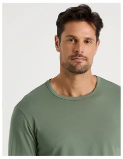 Soho Long Sleeve Tee and Sateen Pant Pyjama Set in Green Stripe