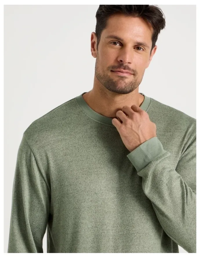 Soho Plain Cosy Knit Pyjama Set in Green Marle