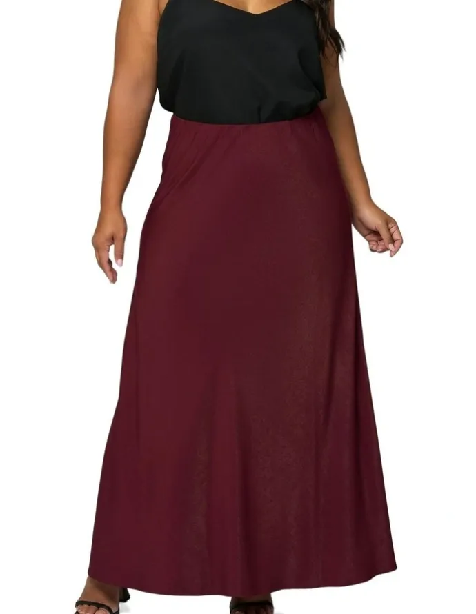Something 4 Olivia Luxe Satin Maxi Skirt in Burgundy