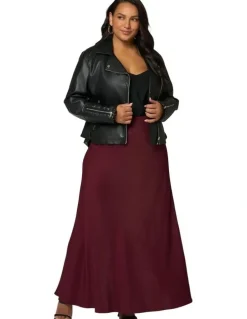 Something 4 Olivia Luxe Satin Maxi Skirt in Burgundy