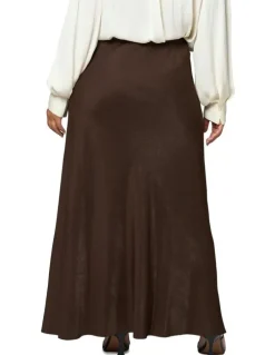 Something 4 Olivia Luxe Satin Maxi Skirt in Chocolate