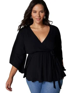 Something 4 Olivia Salma Wrap Blouse in Black