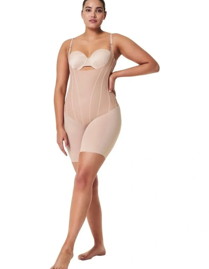 Spanx Colour Contour Open Bust Mid Thigh Bodysuit in Brown
