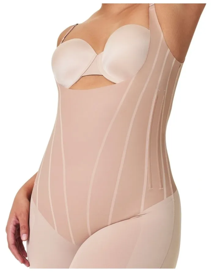 Spanx Colour Contour Open Bust Mid Thigh Bodysuit in Brown
