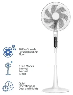 Spector Pedestal Fan Tilt & Oscillating 28 Speed Cooler Timer Adjustable Height in White