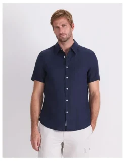 Sportscraft Short Sleeve Linen Shirt in Blue