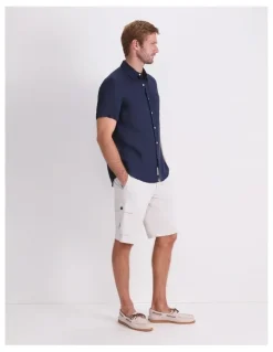 Sportscraft Short Sleeve Linen Shirt in Blue