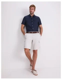 Sportscraft Short Sleeve Linen Shirt in Blue