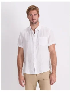 Sportscraft Short Sleeve Linen Shirt in White