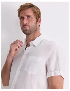 Sportscraft Short Sleeve Linen Shirt in White
