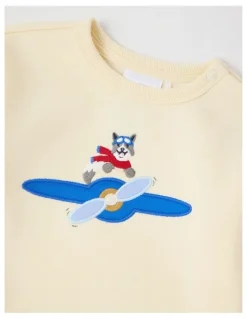 Sprout Airplane Applique Sweat Top in Bone