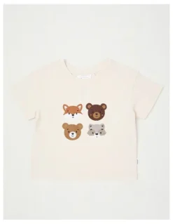 Sprout Animal Face Boxy T-Shirt in Bone