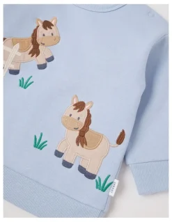 Sprout Applique Farm Sweat Top in Bluestone
