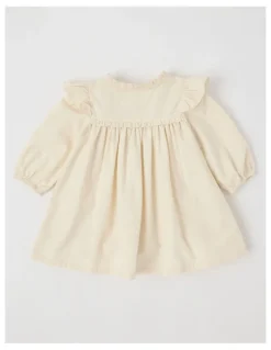 Sprout Babycord Flower Frill Dress Bone