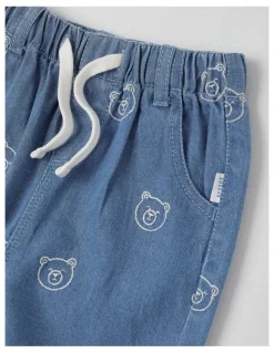 Sprout Bear Embroidered Denim Pants in Denim
