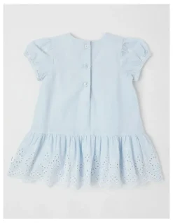 Sprout Broderie Scalloped Hem Dress in Light Blue
