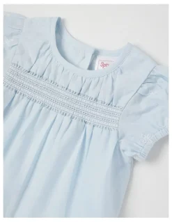 Sprout Broderie Scalloped Hem Dress in Light Blue