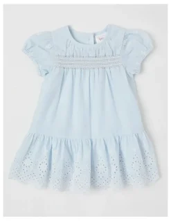 Sprout Broderie Scalloped Hem Dress in Light Blue