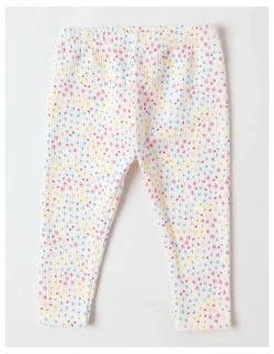 Sprout Brushed Rib Floral Leggings in White