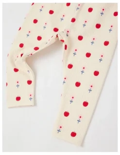 Sprout Brushed Rib Flowers & Apples Leggings in Bone