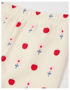 Sprout Brushed Rib Flowers & Apples Leggings in Bone