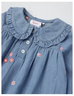 Sprout Chambray Floral Shirt in Dusty Blue