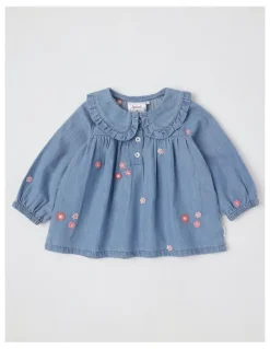 Sprout Chambray Floral Shirt in Dusty Blue