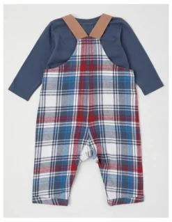 Sprout Check Flannel Overall Set in Midnight