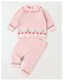 Sprout Chenille Fairisle Flower Top & Legging Set in Blush