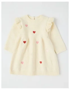 Sprout Chenille Heart Embroidery Dress in Bone