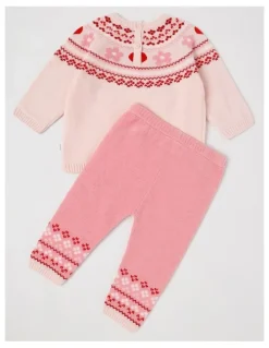 Sprout Chenille Heart & Flower Fair Isle Top & Legging Set in Blush