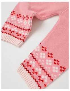 Sprout Chenille Heart & Flower Fair Isle Top & Legging Set in Blush