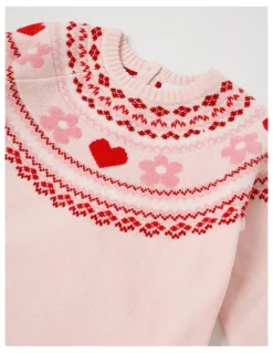 Sprout Chenille Heart & Flower Fair Isle Top & Legging Set in Blush