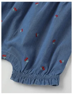 Sprout Cherry Chambray Romper in Dusty Blue