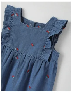 Sprout Cherry Chambray Romper in Dusty Blue