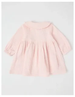 Sprout Cherry Daisy & Heart Collared Dress With Tights in Blush