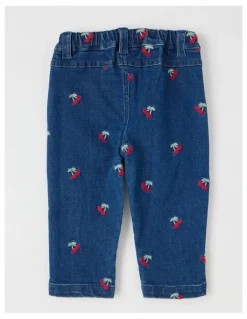 Sprout Cherry Embroidery Denim Pants in Blue