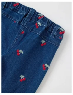 Sprout Cherry Embroidery Denim Pants in Blue
