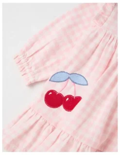 Sprout Cherry Gingham Yarndye Dress in Pale Pink