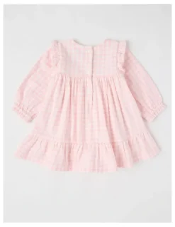 Sprout Cherry Gingham Yarndye Dress in Pale Pink