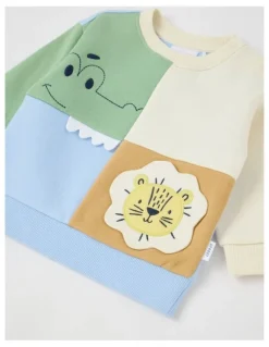 Sprout Colour Block Applique Crew Sweat Top in Assorted